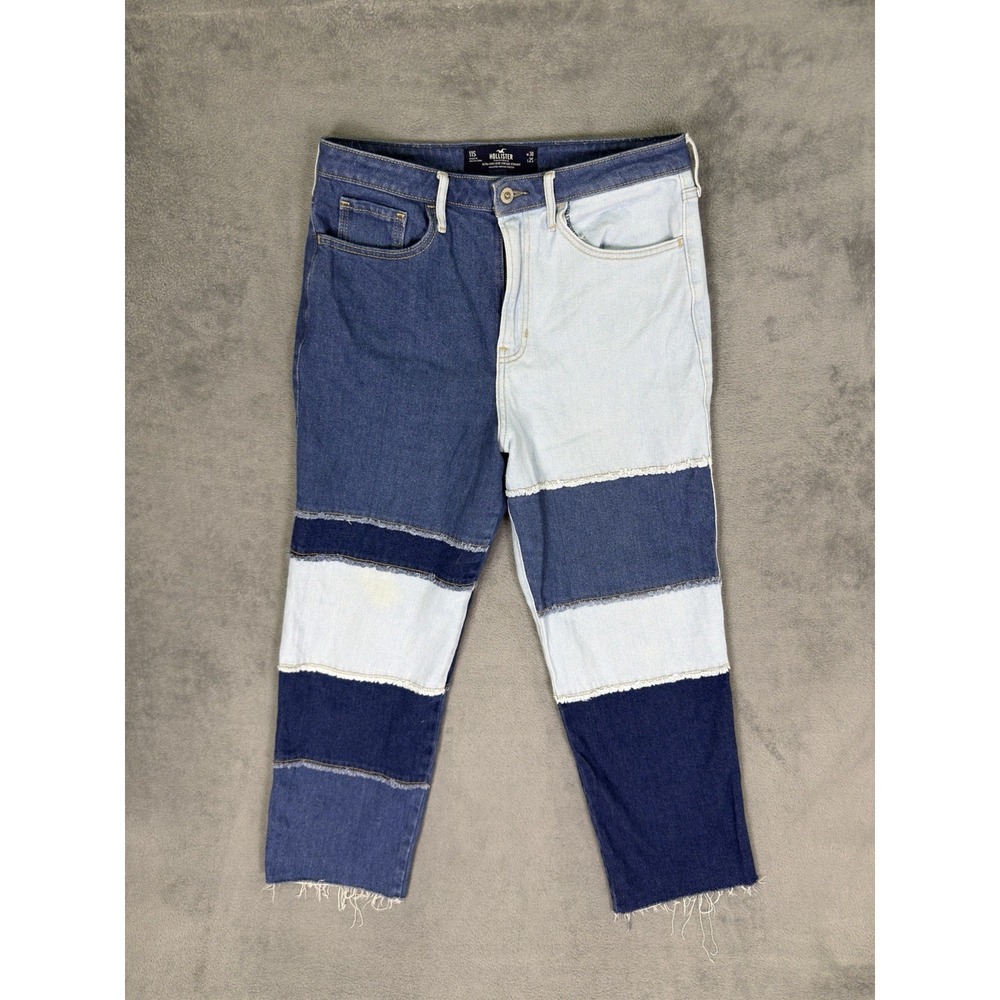 Hollister Jeans Womens 11 Short Blue Ultra High Rise Vintage‎ Straight Patchwork